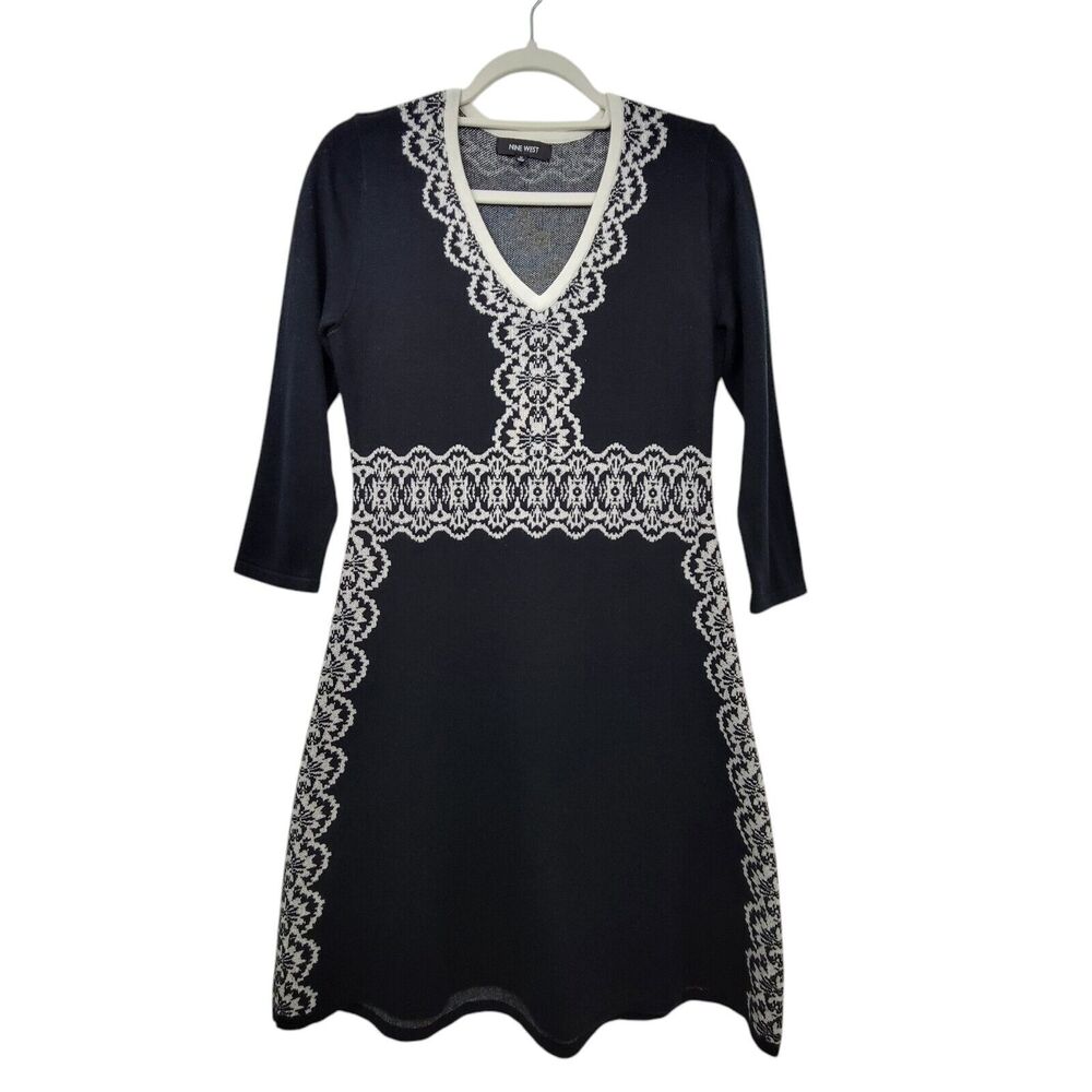 Nine West Black And White 3/4 Sleeve Sweater Dress Size Medium